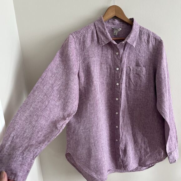LL Bean Washable Linen Tunic Shirt L Button Up Coastal Grandma Resort Classic - Picture 6 of 9